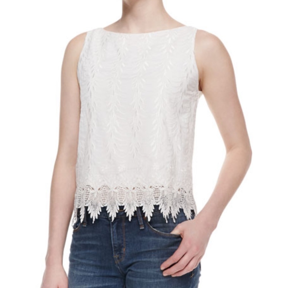 Sleeveless White Lace Trim Tank Top - Women